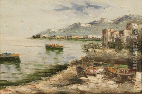 Marina Con Barche Oil Painting - Raphael Laudati