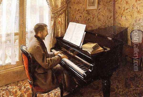 Young Man Playing The Piano Oil Painting - Gustave Caillebotte