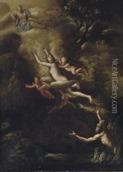 Glaucus Fleeing From Skylla, The Goddess Diana Looking Down From Above Oil Painting - Nicola Vaccaro
