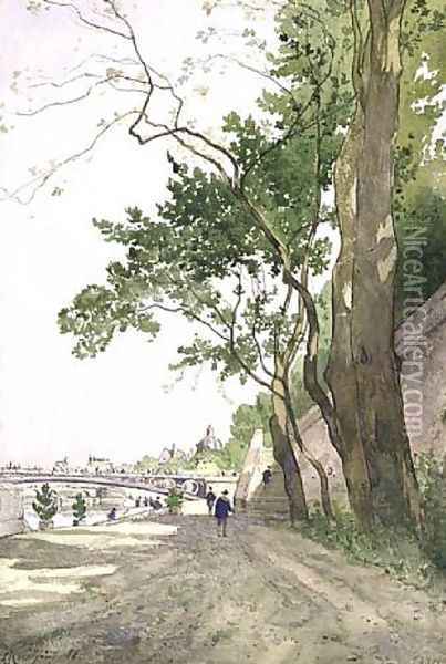 Bords de Seine au Pont du Carrousel, 1888 Oil Painting - Henri-Joseph Harpignies
