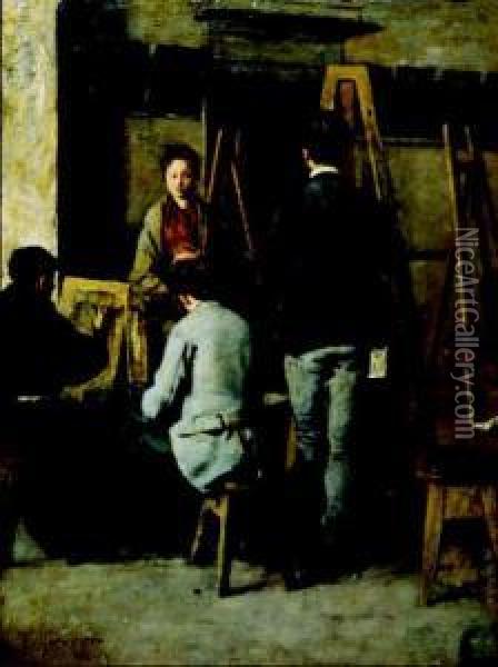 Lo Studio Del Pittore Oil Painting - Giacomo Favretto