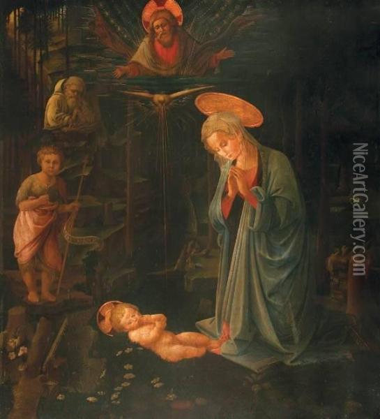 The Adoration With The Infant Baptist And St. Bernard Oil Painting - Filippo Lippi