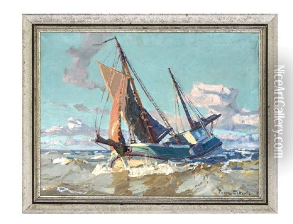 Die Grune Kuff Auf Der Nordsee Oil Painting - Poppe Folkerts