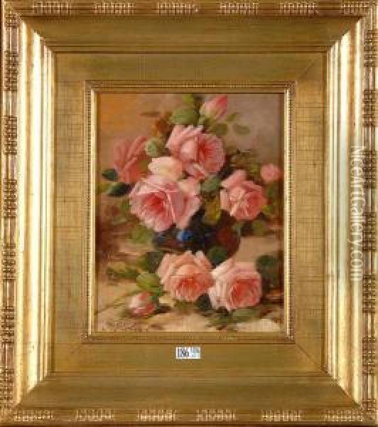 Vase De Roses Oil Painting - Jean-Baptiste Robie