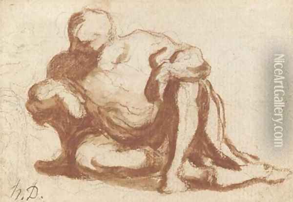 Etude d'un homme accroupi Oil Painting - Honore Daumier