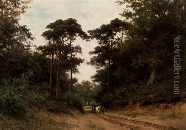 Farmer With Horse And Cart On The Forest Path Oil Painting - Abraham Van Der Wissel
