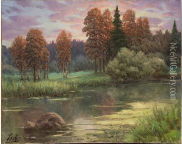 Sunset In The Forest Oil Painting - Petr Ivanovich L'Vov