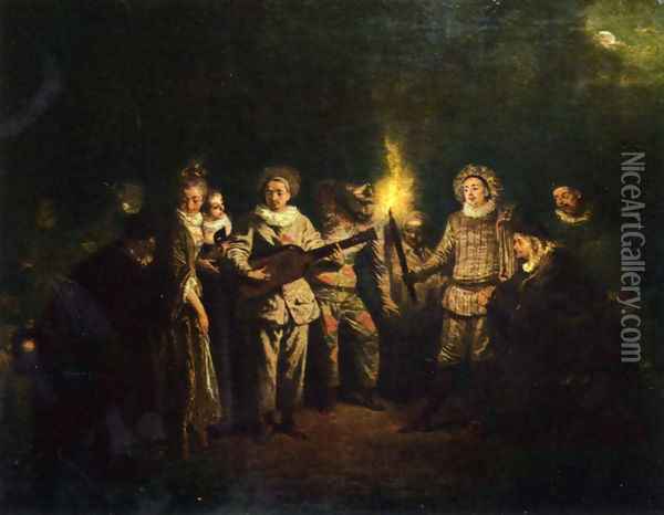 L'amour au théâtre italien Oil Painting - Jean-Antoine Watteau