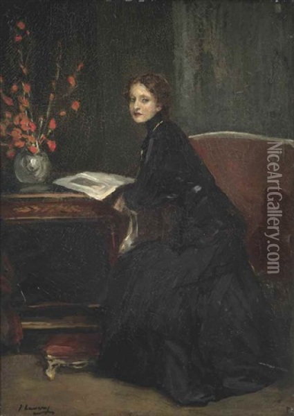 Mary Black-hawkins Reading Oil Painting - John Lavery