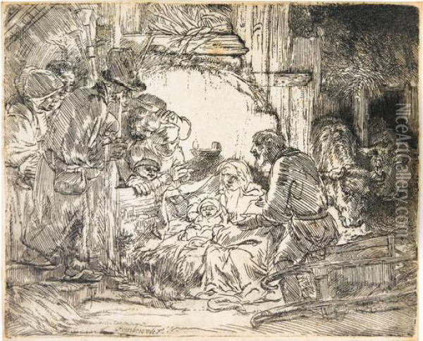 The Adoration Of The Shepherds: With The Lamp. Oil Painting - Rembrandt Van Rijn