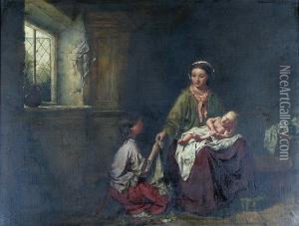 Dressing The Baby Oil Painting - John Haynes-Williams