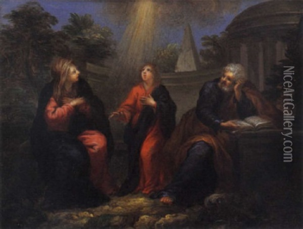 Sacra Famiglia In Paesaggio Classico Oil Painting - Ciro Ferri