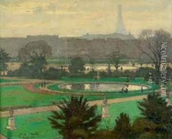 Le Jardin Des Tuileriesen Automne Oil Painting - Paul De Castro