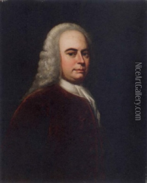 Portrait Of A Gentleman (george Frederic Handel?) In A Red Velvet Jacket Oil Painting - Jan Frans Beschey