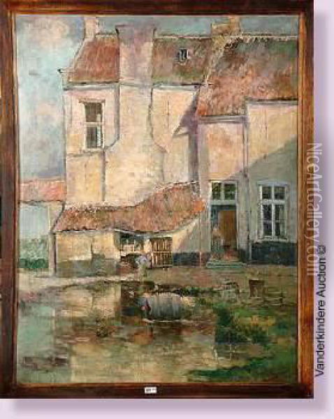 Cour De Ferme Animee Oil Painting - Leon Huygens