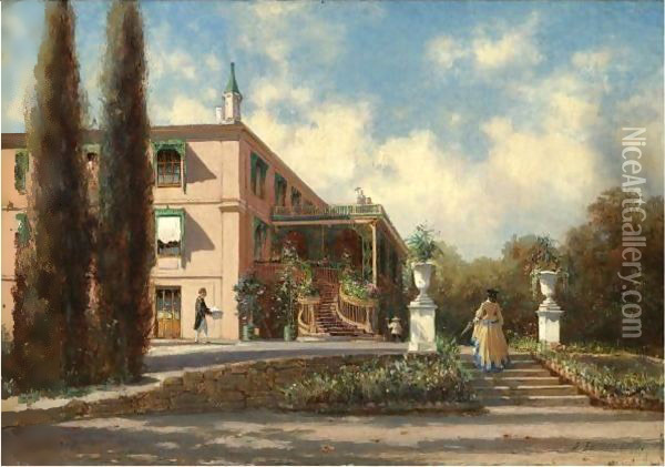 View Of The Grand Palace, Livadia Oil Painting - Aleksei Petrovich Bogolyubov