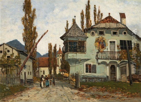 At The Turnpike - The Old Grasmayr-house (athesia-house) In Brixen-zinggen Oil Painting - Theodor von Hoermann