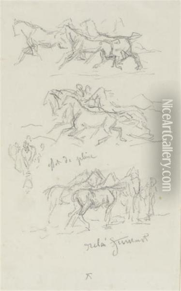 Two Sheets Of Studies Of Horses And Sheep (recto And Verso) Oil Painting - Rosa Bonheur