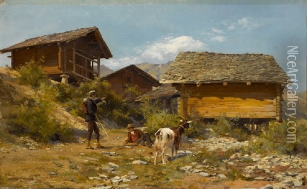 Sommertag Auf Einer Walliser Alp Oil Painting - Eugene Alexis Girardet