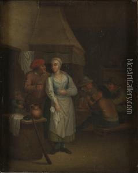 Y Hans Art, Interior Med Omfamnande Par Oil Painting - David The Younger Teniers