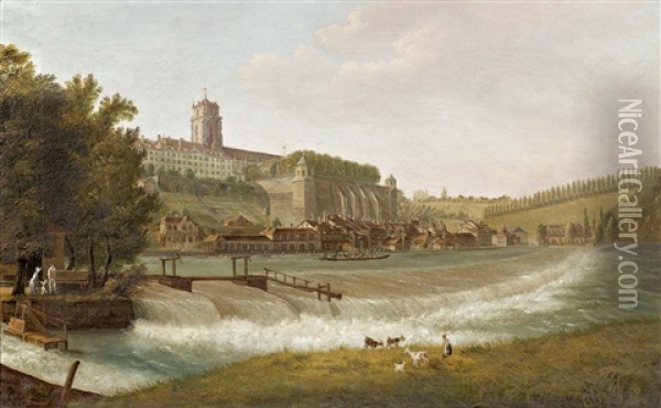 Berner Munster Und Plattform Vom Schwellenmatteli Aus Oil Painting - Johann Gottlieb Lohrer