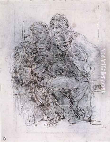 Study of St Anne, Mary and the Christ Child Oil Painting - Leonardo Da Vinci