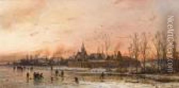 Winter Landscape At Sunset Oil Painting - Adolf Stademann