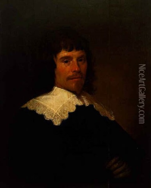 Portrait Of A Gentleman Wearing A Black Coat And White Lace Collar Oil Painting - Jacob Gerritsz Cuyp