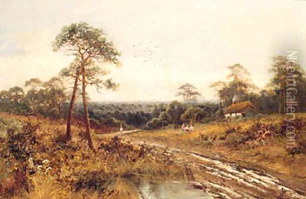 Figures Beside A Country Path, Near Lowendon, Surrey Oil Painting - Henry Bates Joel