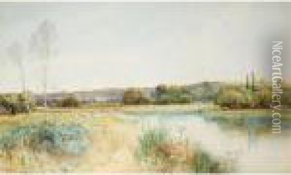 On The River Kennet Oil Painting - John Fullwood