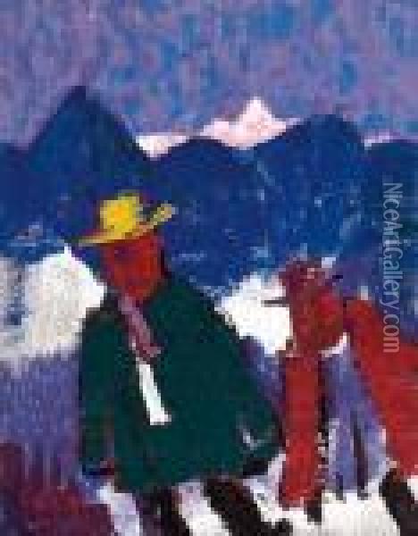 Zwei Berggeher - St. Moritz 1970 Oil Painting - Carl, Karl Wieland