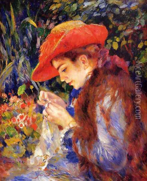 Mademoiselle Marie-Therese Durand-Ruel Sewing Oil Painting - Pierre Auguste Renoir