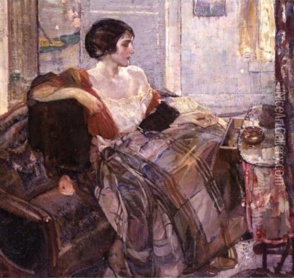 Woman Seated At Dressing Table Oil Painting - Richard Emile Miller