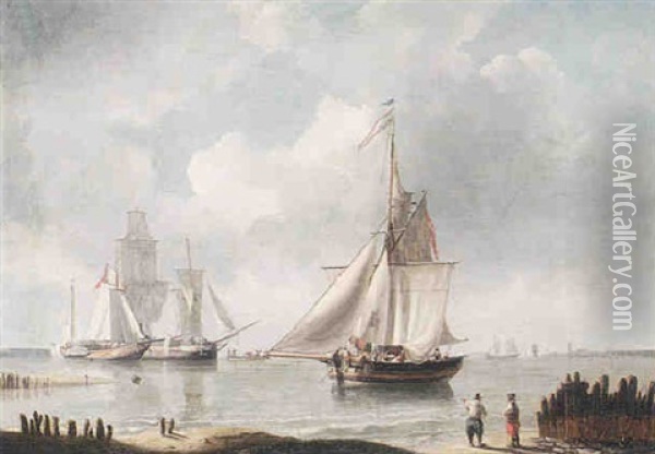 A Busy Anchorage Oil Painting - William Anderson