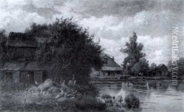 Farmyard Beside A Pond Oil Painting - Hendrik Dirk Kruseman van Elten