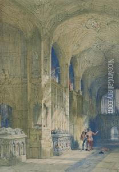Church Interior With 2 Figures Oil Painting - Thomas Scandrett