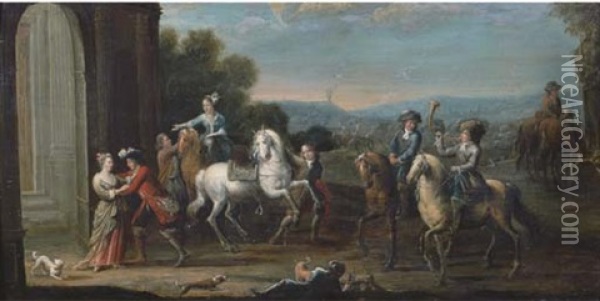 The Arrival Of A Hunting Party Oil Painting - August Querfurt