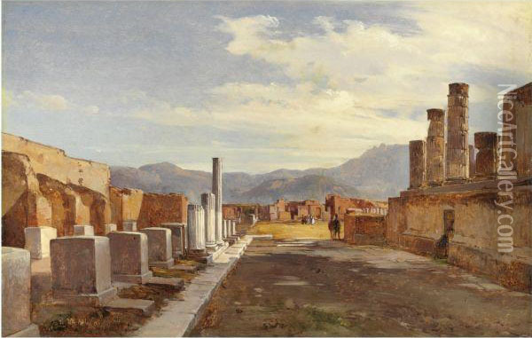Visitatori A Pompei Oil Painting - Giacinto Gigante