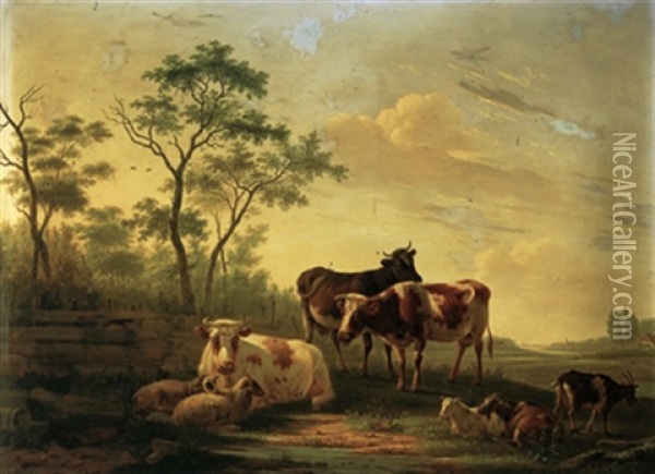 Weideidyll Mit Kuhen, Schafen Und Ziegen Oil Painting - Matthijs Quispel