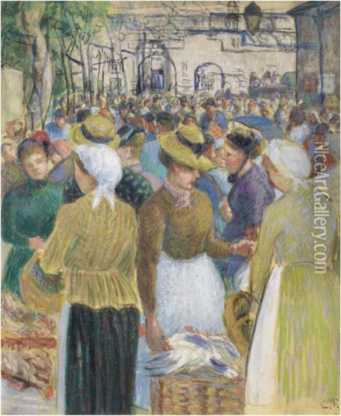 Marche A La Volaille A Gisors Oil Painting - Camille Pissarro
