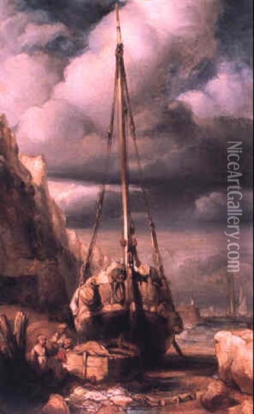 Bateau De Pecheur A Maree Oil Painting - Louis-Gabriel-Eugene Isabey