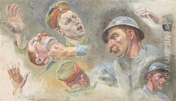Etudes De Visages De Soldats (study) Oil Painting - Henri-Georges-Jacques Chartier