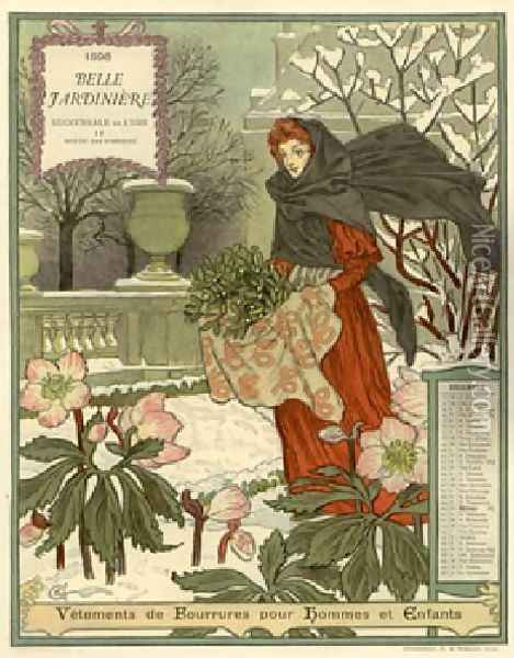 Belle Jardiniere Calendar Decembre Oil Painting - Eugene Grasset