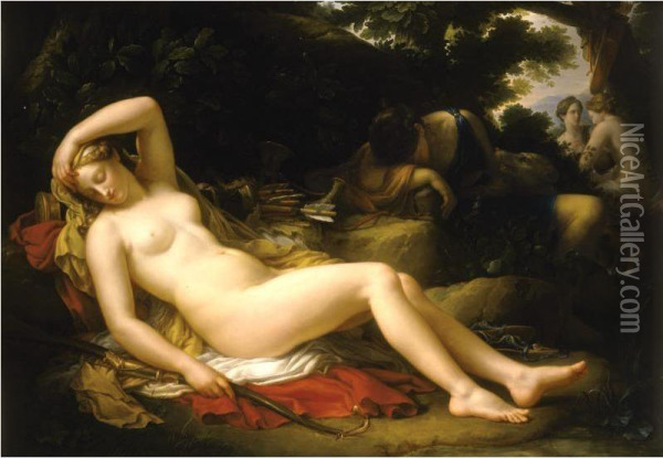Diana And Her Nymphs Oil Painting - Etienne Barthelemy Garnier