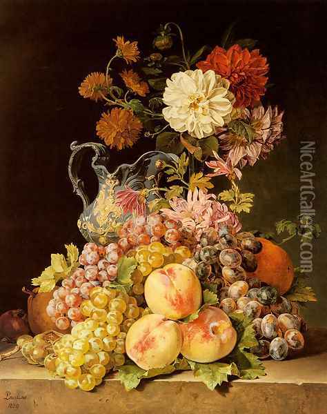 Stilleben Mit Obst Und Blumen (Still life with fruit and flowers) Oil Painting - Pauline Koudelka-Schmerling