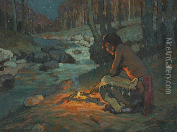 Indian In Moonlight Oil Painting - Eanger Irving Couse