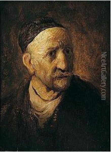 Study Of An Old Man, Half Length, Traditionally Thought To Be Rembrandt's Father Oil Painting - Rembrandt Van Rijn