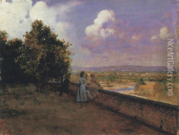 Sulla Terrazza, 1891 Oil Painting - Giacomo Grosso