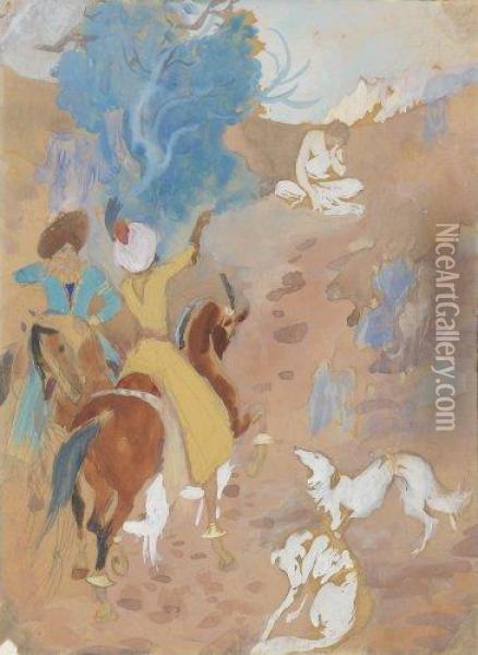 Une Partie De Chasse Aux Levriers Oil Painting - Paul Albert Besnard