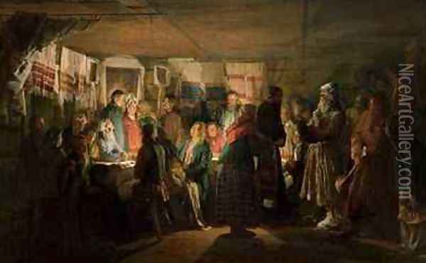 The Visit of a Sorcerer to a Peasant Wedding 1875 Oil Painting - Vasili Maksimovich Maksimov